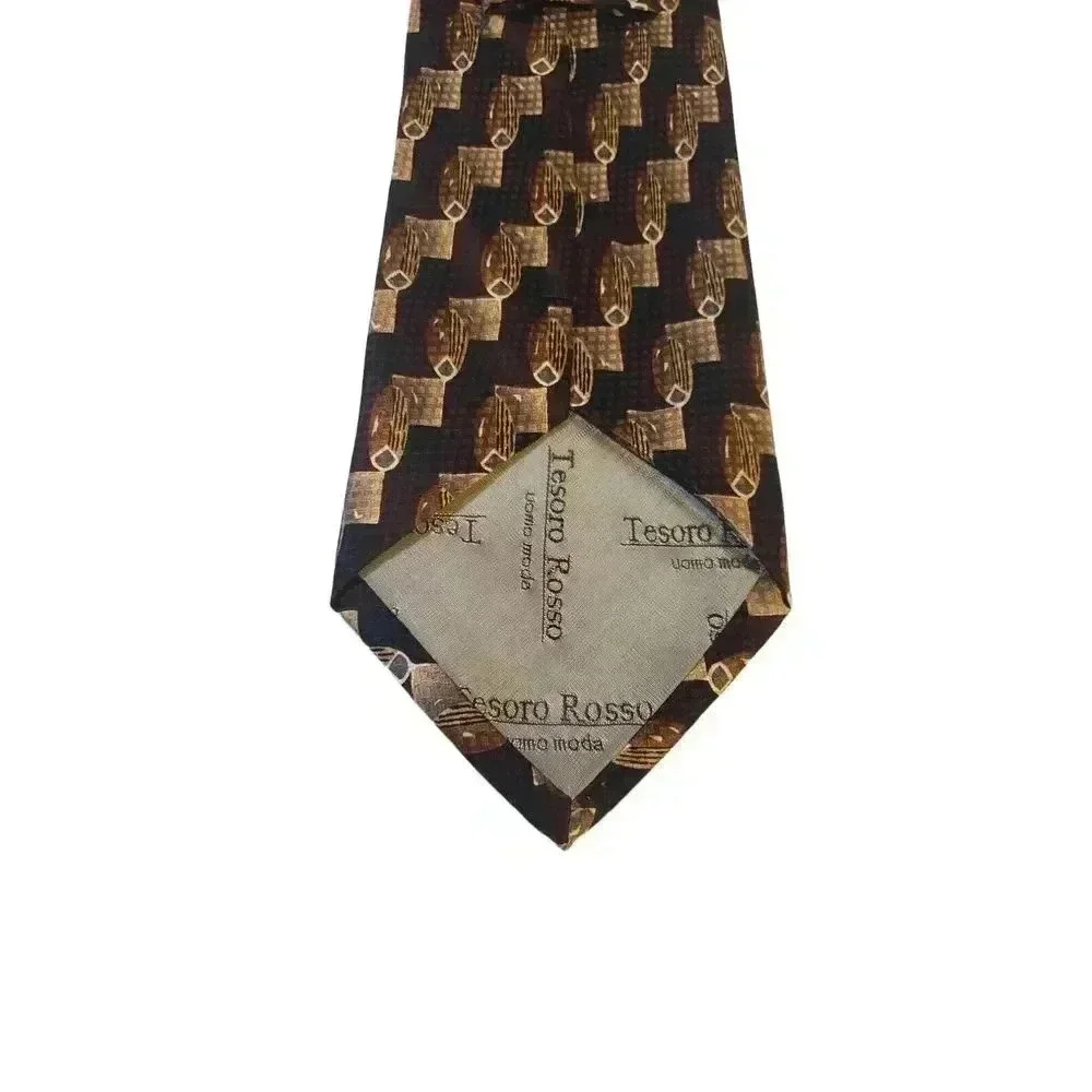 Tesoro Rosso Uomo Moda Luxury Silk Neck Tie Geometric Vintage Black‎ Gold Office